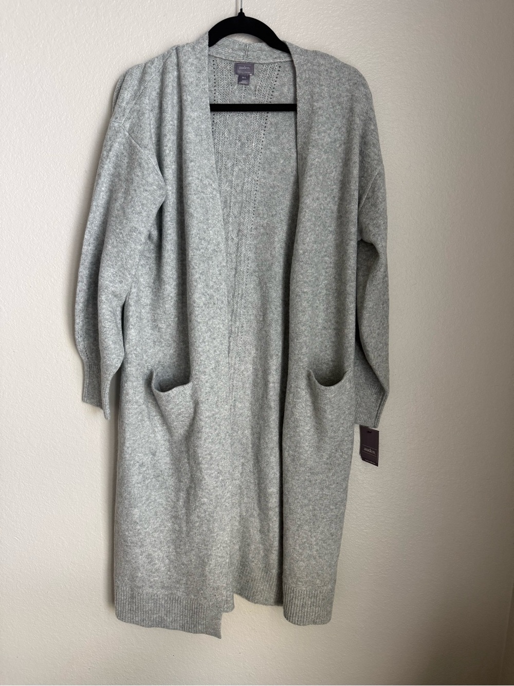 Auden Light Gray Open-Front Long Knit Luxury Collection Robe